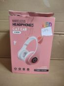 Pink Cat Ear Blue Tooth Headphones RRP £20 Grade U.