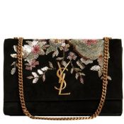 YVES SAINT LAURENT Small Kate Embroidered Suede Shoulder Bag