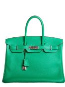 HERMES Hermes Menthe Togo Leather Palladium Hardware Birkin Hand Bag