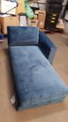 (P) 1x Donna Deco Left Hand Corner Sofa Blue (Box 1 Of 2 Only). Unit Has Rip On Side, And Black Fab