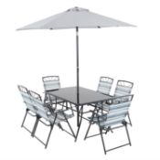(P) 1x Wexfordly 6 Seater Folding Dining Set RRP £195. Steel Frame, Toughened Glass Table Top. Tabl