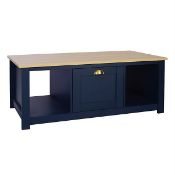 (1D) 1x Marcy Coffee Table Midnight RRP £150. Midnight Finish With Oak Effect Top. Two Open Shelves