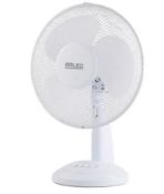 (1E) 3x Arlec Items. 2x 12” White 3 Blade Desk Fan. 1x 16” 3 Blade White Pedestal Fan With Oscillat