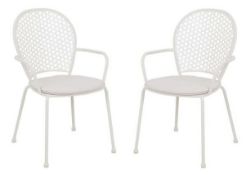 (P1) 2x Chairs & 2x Cushions From Emilie Bistro Set Natural. (H82x W55x D60.5cm). Powder Coated Ste
