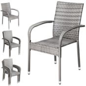 (2P) 4x Bambrick Grey Stacking Chair. Powder Coated Steel Frame. Hard Woven Synthetic Rattan. (H82x