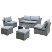 (P6) 1x Bambrick 6 Seater Grey Garden Sofa Set RRP £350. Unit Appears Complete, As New In Original