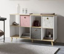 (1A) 1x Living Elements Clever Cube 4x2 Cube Storage Unit With Wooden Legs RRP £80. White & Oak Fin