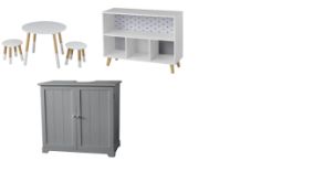 (P1) 3x Items. 1x Grey Classic Under Sink Double Unit (H65x W70x D40cm) – Paulownia Wood, 2 Doors 1
