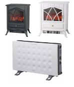 (3E) 4x Heating Items. 1x Stylec Flame Effect Black Stove 1800W. 1x Arlec Flame Effect White Stove
