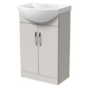 (2L) 1x Wickes Grey Small Vanity Unit (W450x D250x H880mm). Grey Gloss Finish – Includes Basin). Fi