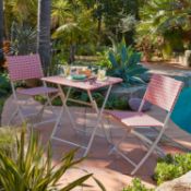 (2L) 1x Lettie Bistro Set Pink RRP £180. 2x Folding Chairs & 1x Folding Table. Contents All Appea