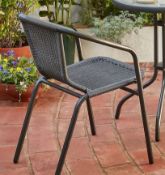 (Mz) 5x Eloise Black Stackable Chair RRP £25 Each. (2x Has Some Loose Rattan, 2x Some Leg Damage –