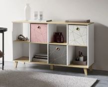 (1A) 1x Living Elements Clever Cube 4x2 Cube Storage Unit With Wooden Legs RRP £80. White & Oak Fi