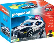 (11H) 6x Playmobil Items. 5x City Action Police Cruiser, 1x City Action Police Carry Case.