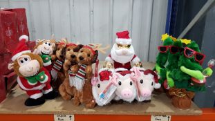 (16) 12x Mixed Animated Christmas Items. 3x Pig. 4x Dog. 2x Monkey. 3x Christmas Tree. 1x Santa. (A