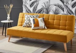 (6L) 1x Clik Clak Sofa Bed Ochre RRP £200. Some Damage To Underside Feet Compartment (See Photo). F