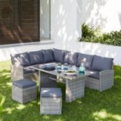 (P) 1x Matara Rattan Corner Sofa Dining Garden Furniture Set RRP £700. Contents Appear As New, Un