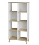 (P) 1x Living Elements Clever Cube 2x4 Tall Cube Storage Unit With Wooden Legs White & Oak Finish.