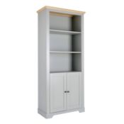(5E) 1x Divine Bookcase Grey RRP £160. Grey Finish With Oak Effect Top. Three Open Shelves And Two