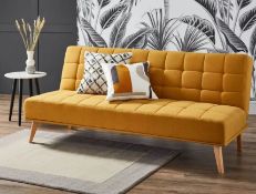 (7M) 1x Click Clack Kelly Sofa Bed Ochre RRP £200. Wooden Frame With Solid Birchwood Legs. (H81x W1