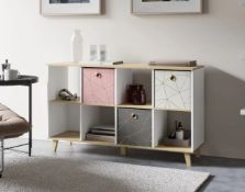 (P) 1x Living Elements Clever Cube 4x2 Cube Storage Unit With Wooden Legs White & Oak Finish. (W143