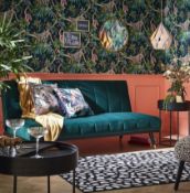 (5D) 1x Sindy Sofa Bed Deco Luxe Emerald Green RRP £195. Velvet Quilted Sofa That Folds Into A Bed