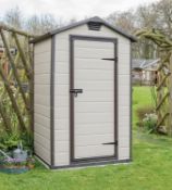 (P) 1x Keter Manor Apex Shed 4x3 RRP £285. (W129x D103x H196cm). (Unit Is Factory Banded)