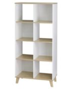 (P) 1x Living Elements Clever Cube 2x4 Tall Cube Storage Unit With Wooden Legs White & Oak Finish.