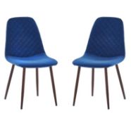 (6M) 2x Perth Navy Velvet Diamond Back Dining Chair RRP £99. Walnut Effect Metal Frame With Fully U