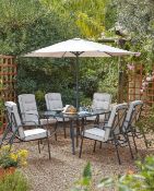 (6K) 1x Rowly 8 Piece Dining Set RRP £450. Lot Appears Complete, With Fixings. 3x Boxes In Lot. Cha