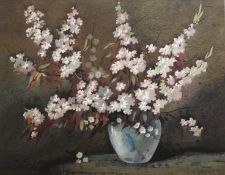 James Grey Signed watercolour still life 'Blossom in a vase'