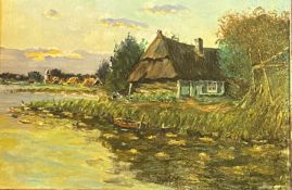 Unsigned oil Dutch canal scene