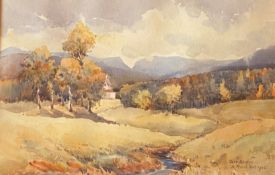 Signed and titled watercolour Scottish Highland view 