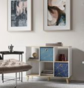 (P14) 1x Living Elements Clever Cube 3x2 Cube Storage Unit With Wooden Legs White & Oak Finish. (W1