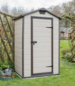 (P20) 1x Keter Manor 4x3 Maintenance Free Shed RRP £285. (W129x D103x H196cm). Banded Unit, With Da