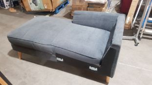 (P12) 1x Chaise Lounge Sofa Dark Blue (Incomplete). (L153x D83x H66cm). Unit Has Rip On Fabric Unde
