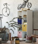 (P14) 1x Living Elements Clever Cube 2x4 Tall Cube Storage Unit With Wooden Legs White & Oak Finis