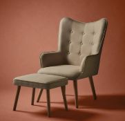 (3E) 1x Leon Chair & Footstool Natural RRP £150. Buttoned Backrest, Beech Wood Legs. (Unit Has Some