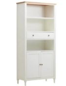 (P21) 1x Laura Display Cabinet RRP £250. (H185x W85x D40cm). Pine Wood And MDF Cabinet Body. White