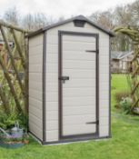 (P20) 1x Keter Manor 4x3 Maintenance Free Shed RRP £285. (W129x D103x H196cm). Banded Unit, With Da