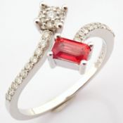 Certificated 14K White Gold Diamond & Pink Sapphire Ring