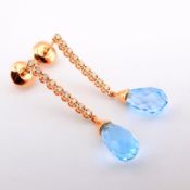 Certificated 14K Rose/Pink Gold Diamond & Blue Topaz Earring