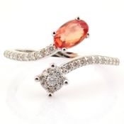 Certificated 14K White Gold Diamond & Pink Sapphire Ring