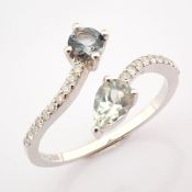 Certificated 14K White Gold Diamond & Tourmaline Ring