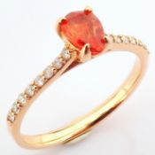 Certificated 14K Rose/Pink Gold Diamond & Orange Sapphire Ring