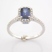 Certificated 14K White Gold Diamond & Sapphire Ring