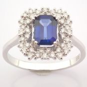 Certificated 14K White Gold Diamond & Sapphire Ring