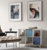 (P16) 1x Living Elements Clever Cube 2x3 Cube Storage Unit With Legs Oak/White Matt Finish. (H)91 x