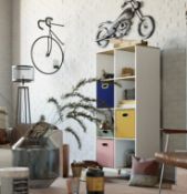 (P16) 1x Living Elements Clever Cube 4x2 Cube Storage Unit With Wooden Legs RRP £90. White & Oak F