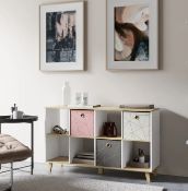 (P16) 1x Living Elements Clever Cube 2x4 Tall Cube Storage Unit White & Oak Finish With Wooden Legs